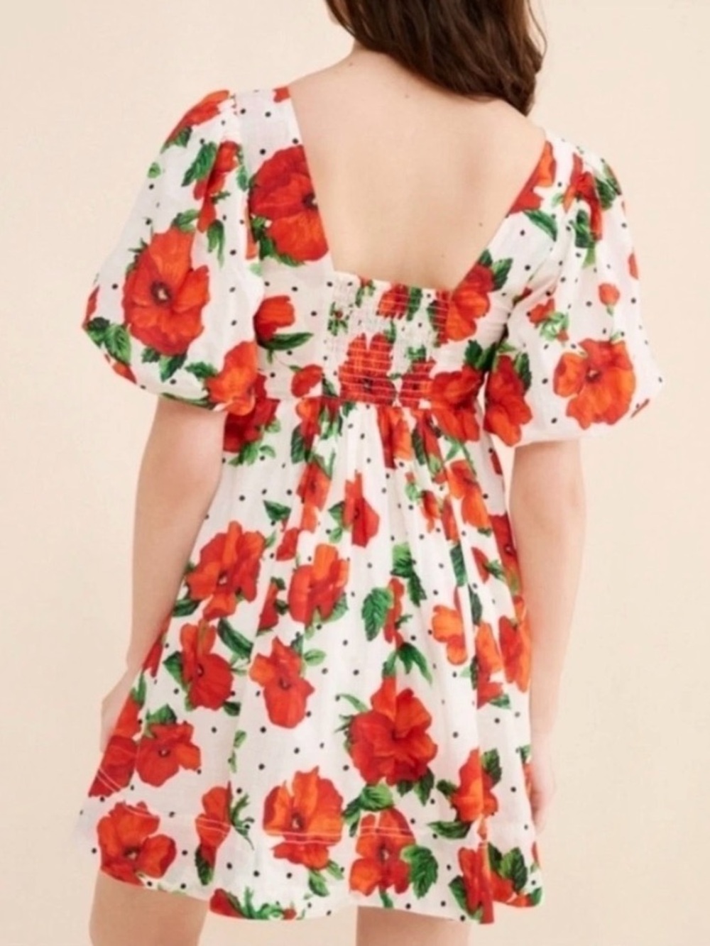 Maeve Anthropologie Square Neck Mini Babydoll Dress Red Floral Print Size Large - Picture 13 of 13